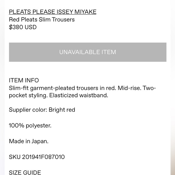 Pleats Please by Issey Miyake bright red pants sz 2 - Picture 3 of 3